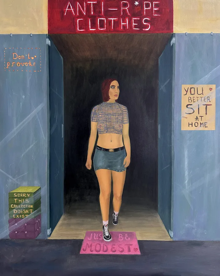 Зображення "Anti-R*pe Clothes " від Дарʼя Бутряшкіна , розмір: 100х80 см, матеріали: Олія, полотно, медіум: Живопис, місто: Львів