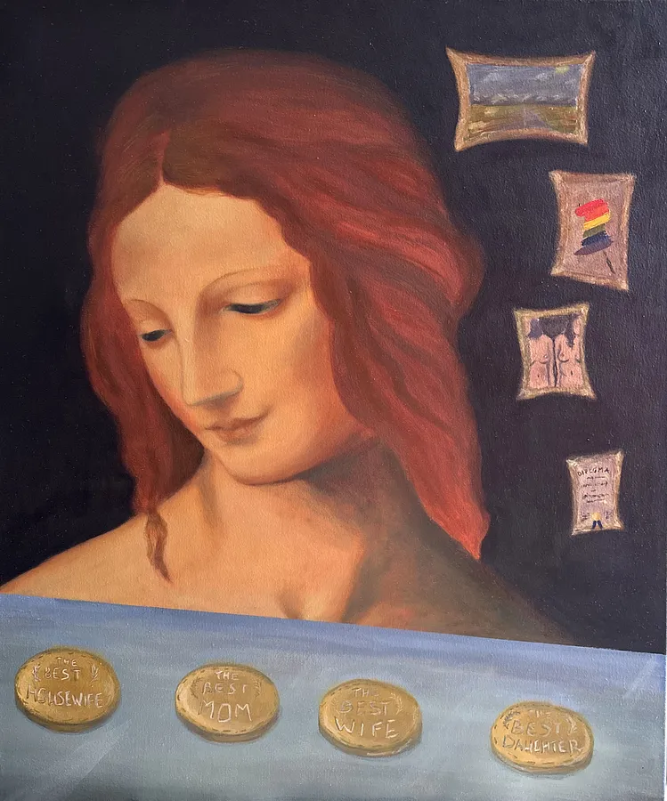 Зображення "Донька маминої подруги. Версія 40." від Дарʼя Бутряшкіна , розмір: 60х50 см, матеріали: Олія, полотно, медіум: Живопис, місто: Львів, серія: Страждання: глибина та плинність, ціна: $300