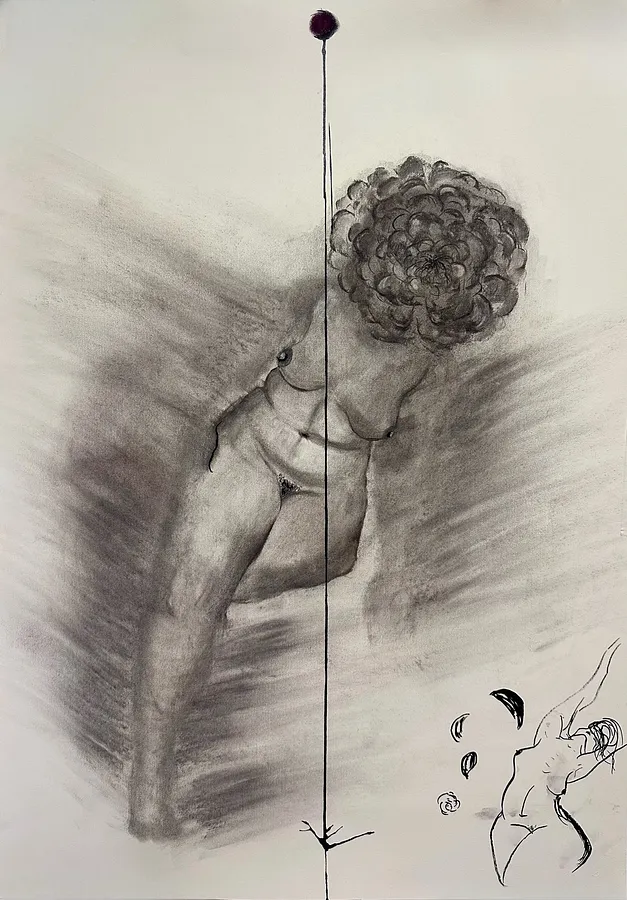 Зображення "Квітка" від Дарʼя Бутряшкіна , розмір: 100x70 см, матеріали: Вугілля, туш на папері, медіум: Графіка, місто: Львів, ціна: $160